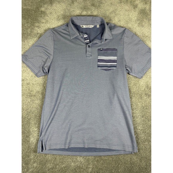 TravisMathew Other - TravisMathew Mens Blue Striped Pima Cotton Blend Pocket Polo Shirt Medium